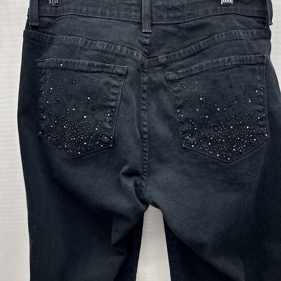 NYDJ Women's Black Original Slimming Fit Bootcut Rhinestones Back Pocket Size 6P - Picture 4 of 8